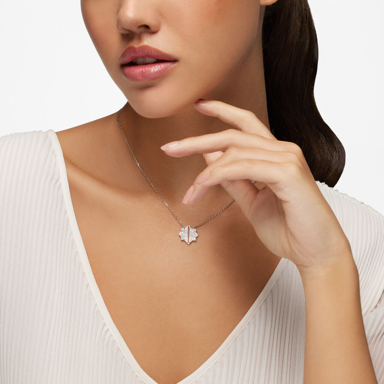 Birks Muse White Gold and Diamond Pendant on model image number 1